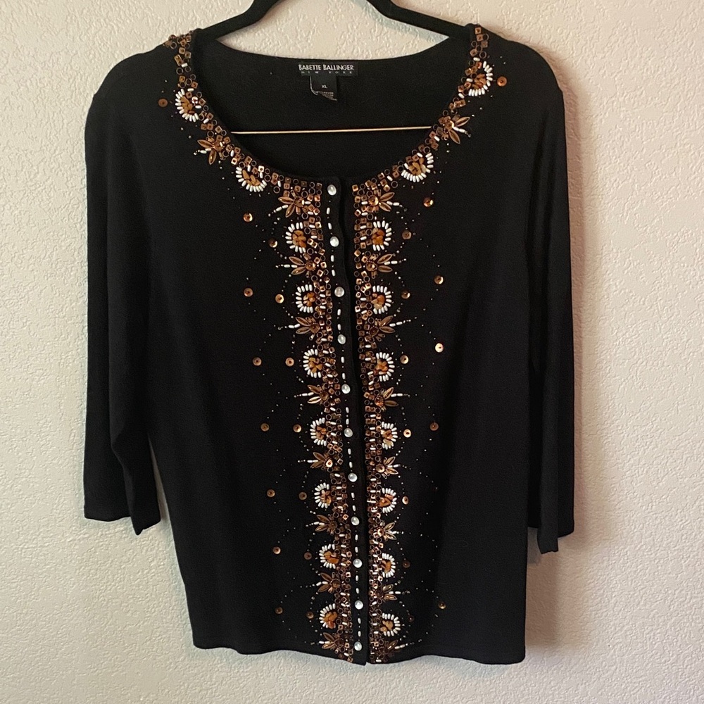 Babette Ballinger Black Embellished button down cardigan.
